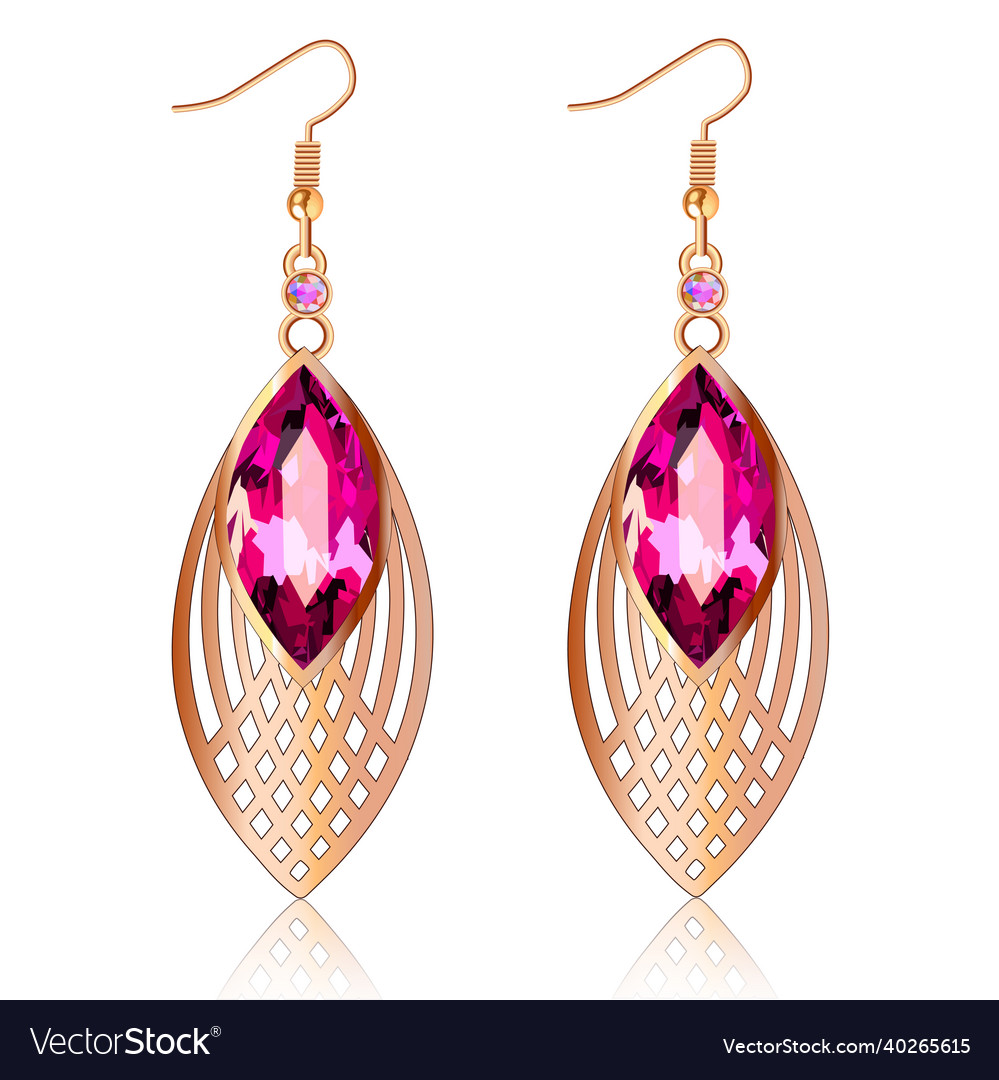 Jewelry gold earrings with precious stones