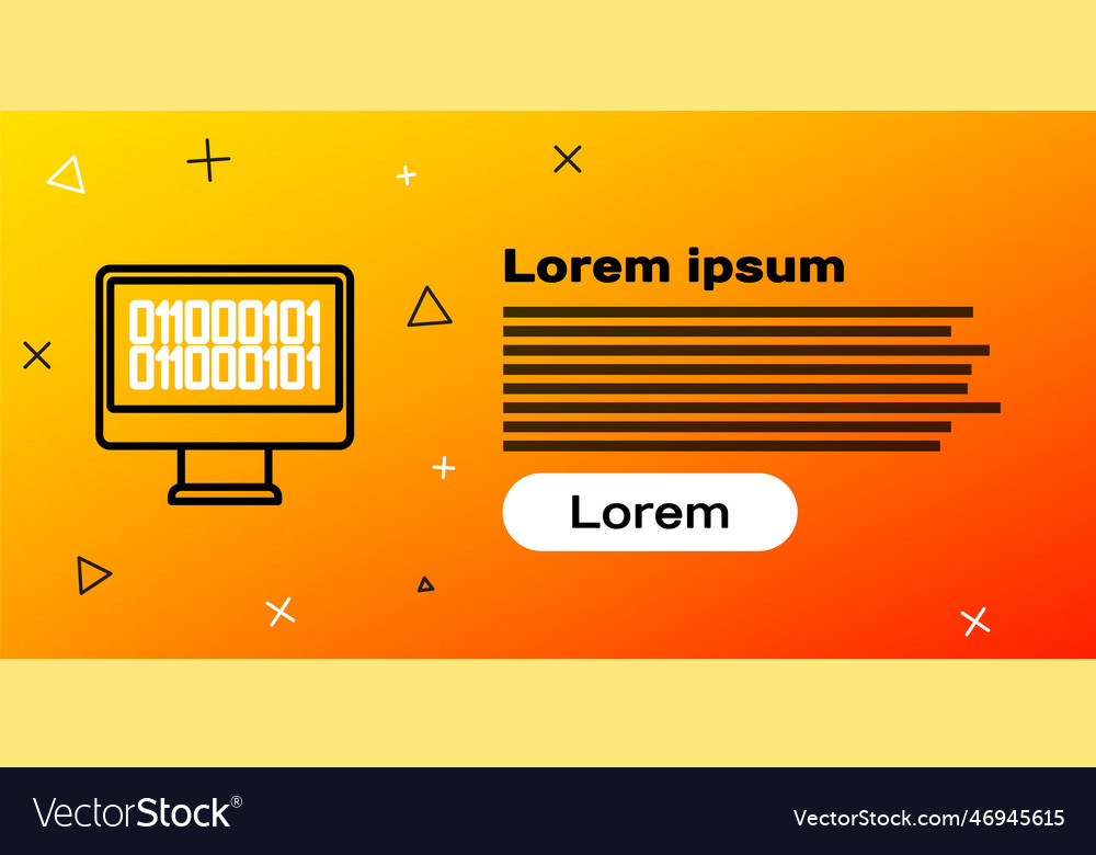 Line binary code icon isolated on yellow vector image Line binary code icon isolated on yellow