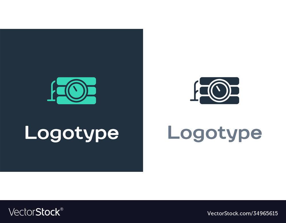 Logotype detonate dynamite bomb stick and timer