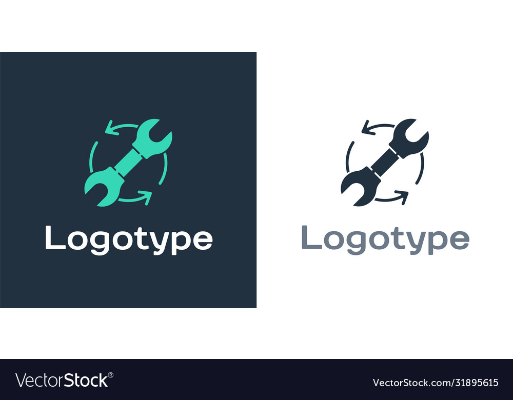 Logotype wrench spanner and arrows as workflow vector image Logotype wrench spanner and arrows as workflow