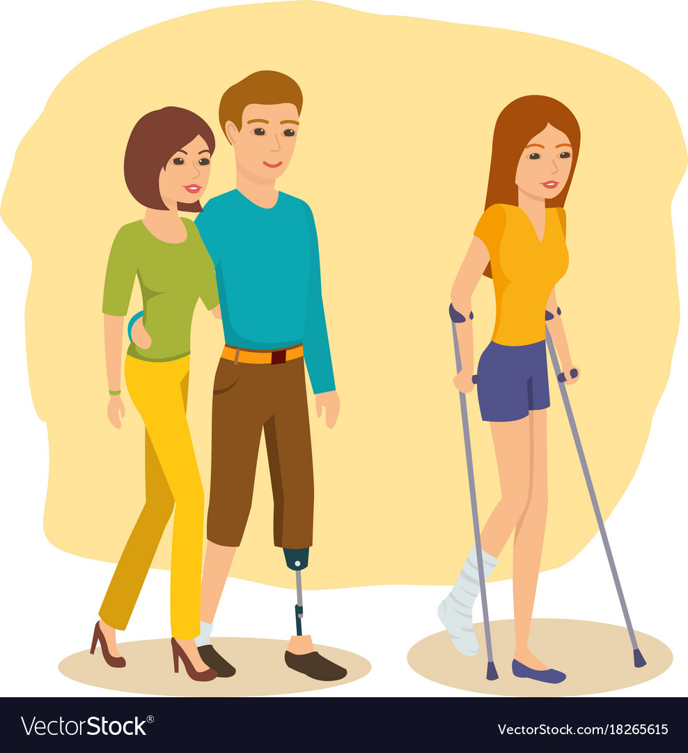 Man next to girlfriend girl goes on crutches Vector Image