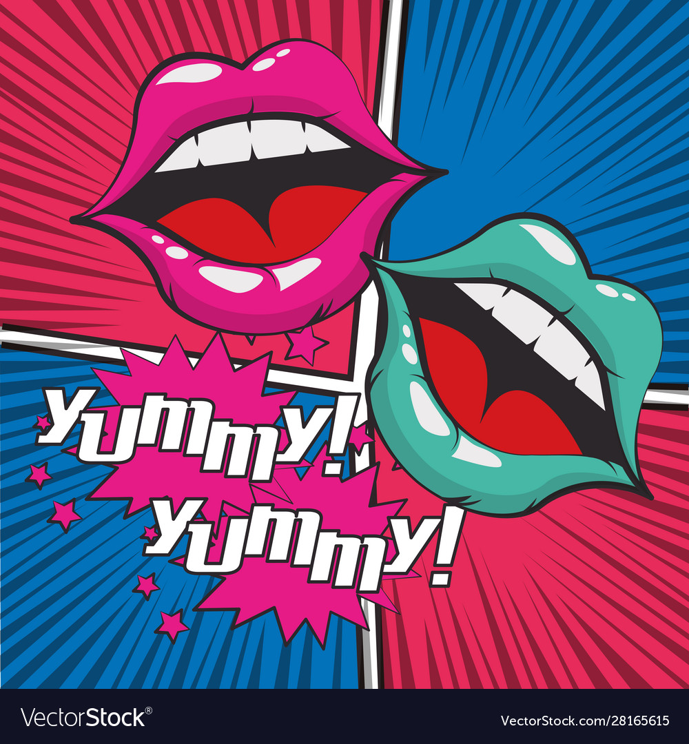 Poster pop art style with female mouths