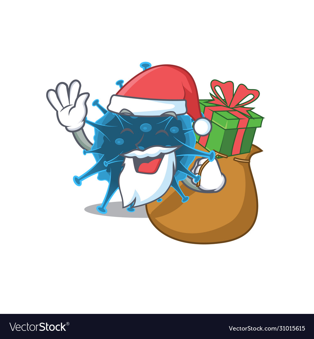 Santa moordecovirus cartoon with box gift