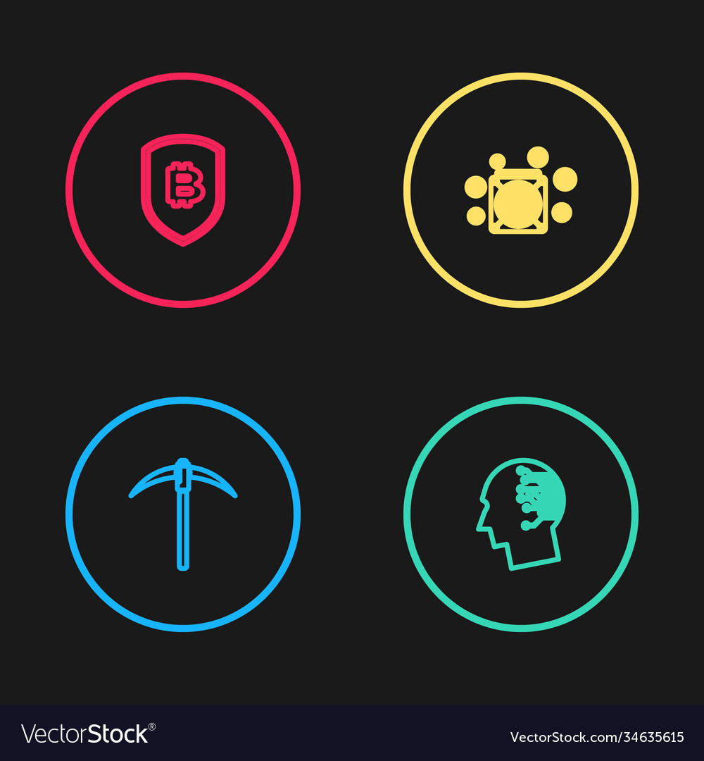 Set line pickaxe brain as digital circuit board vector image Set line pickaxe brain as digital circuit board