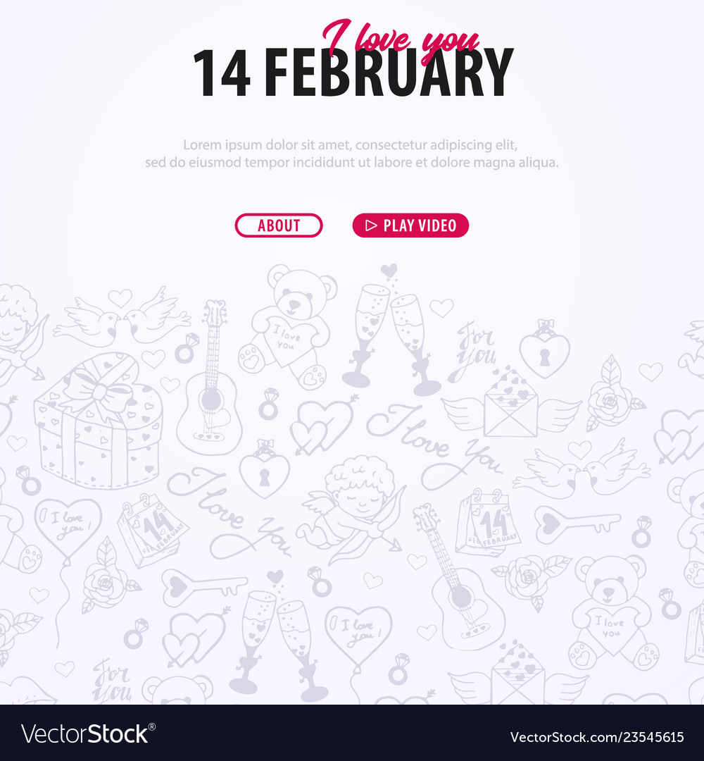 Valentinstag Banner mit Doodle Hintergrund 14