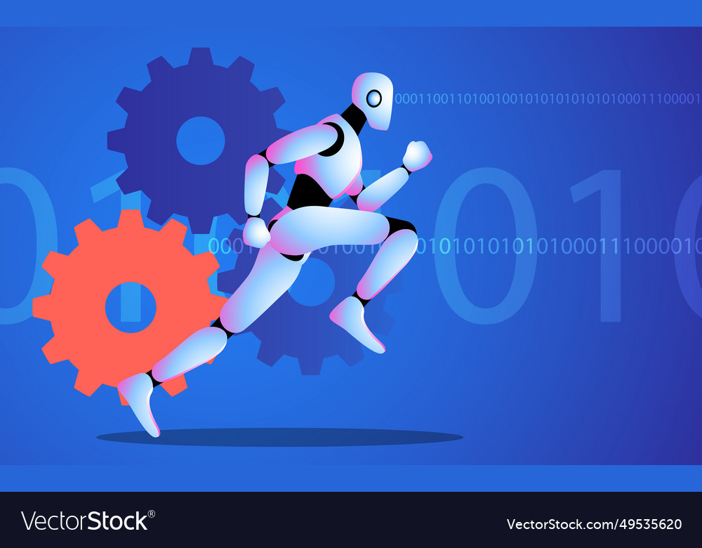 Art robot running cog wheels vector image Art robot running cog wheels