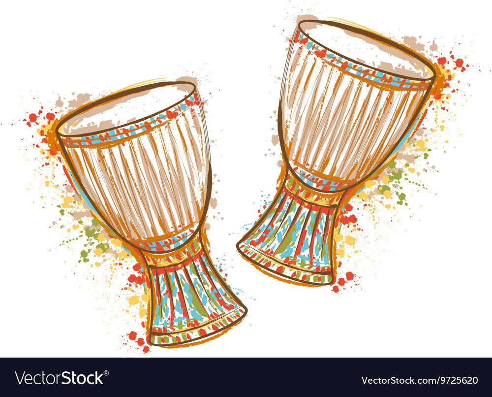 Drums tam tam with splashes in watercolor style Vector Image