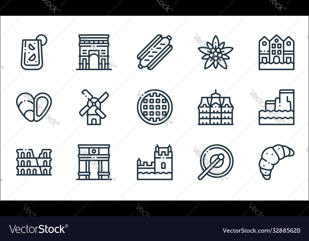 Europe line icons linear set quality vector image Europe line icons linear set quality