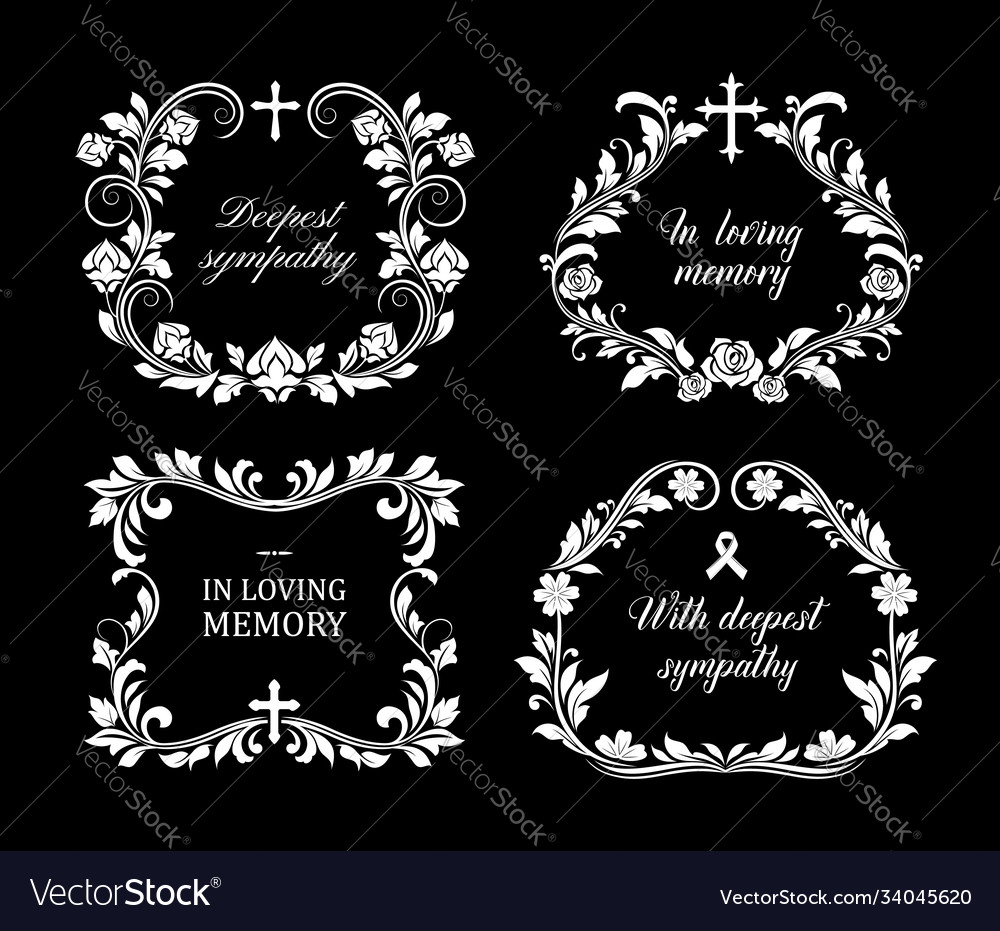 Funeral frames isolated floral borders set Vector Image