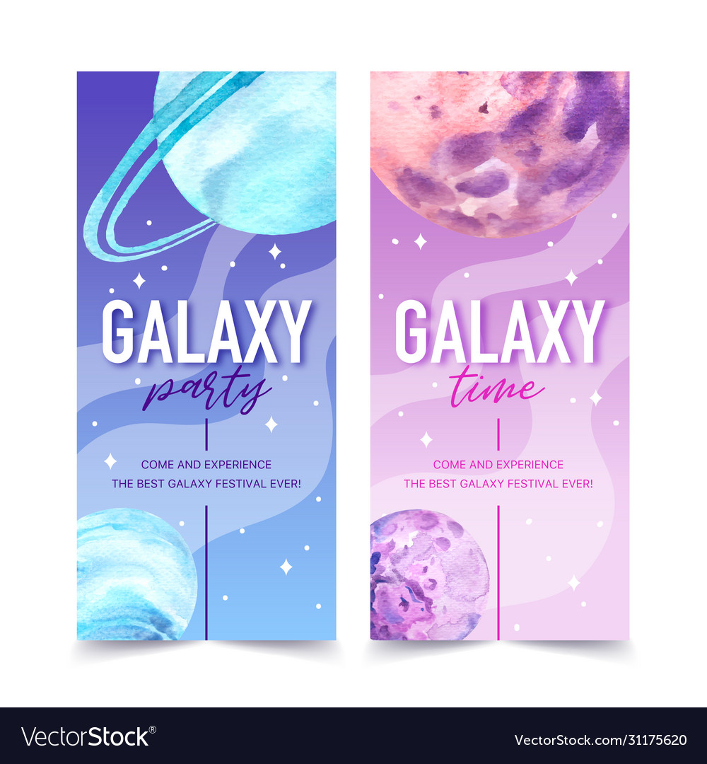 Galaxy flyer design with saturn neptune watercolor