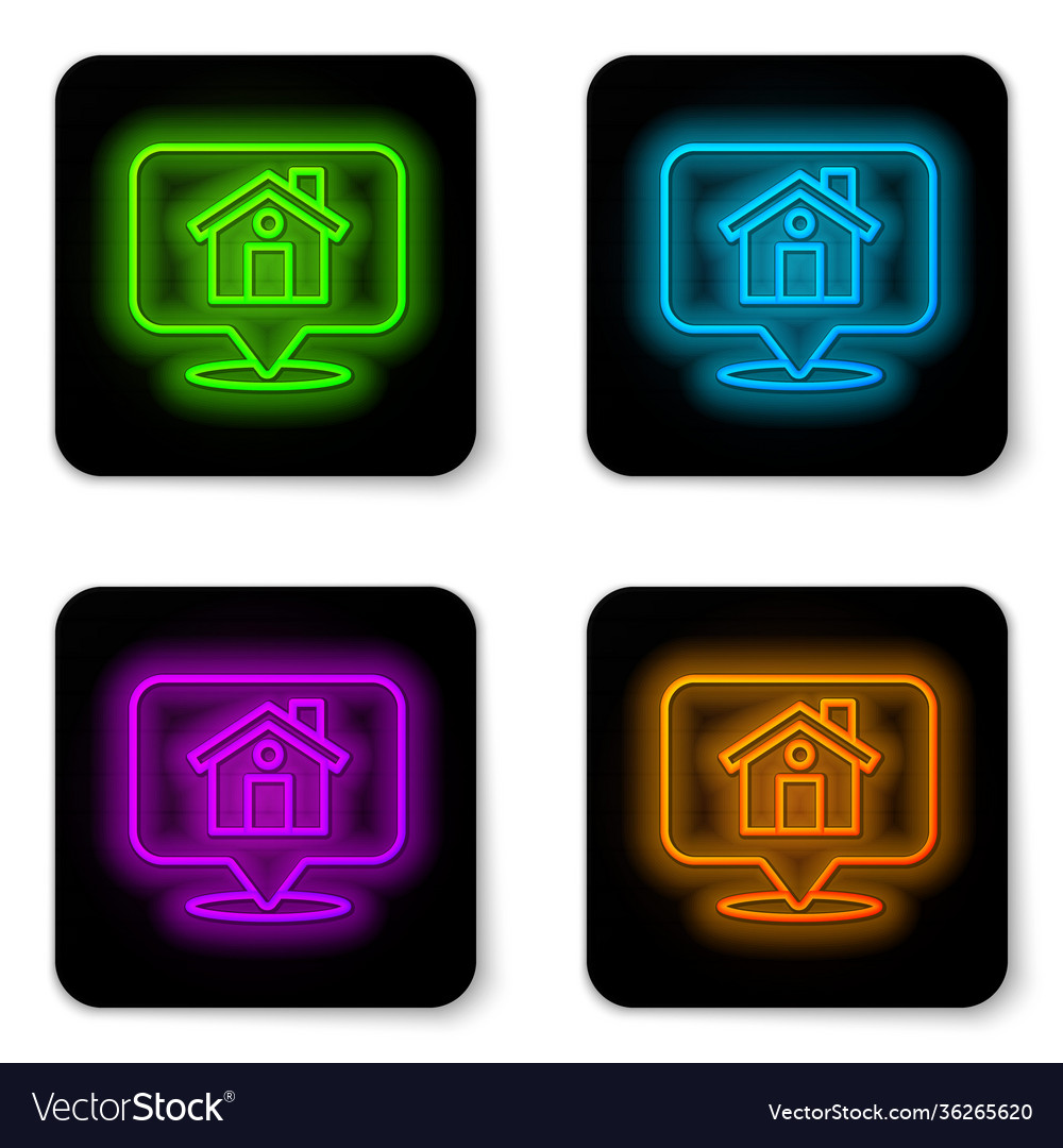Glowing neon line map pointer with house icon vector image Glowing neon line map pointer with house icon