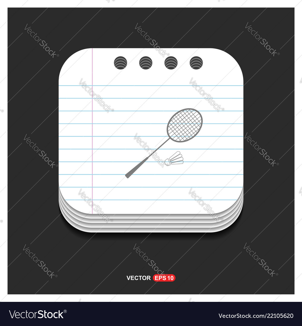 Racket shuttlecock icon gray on notepad