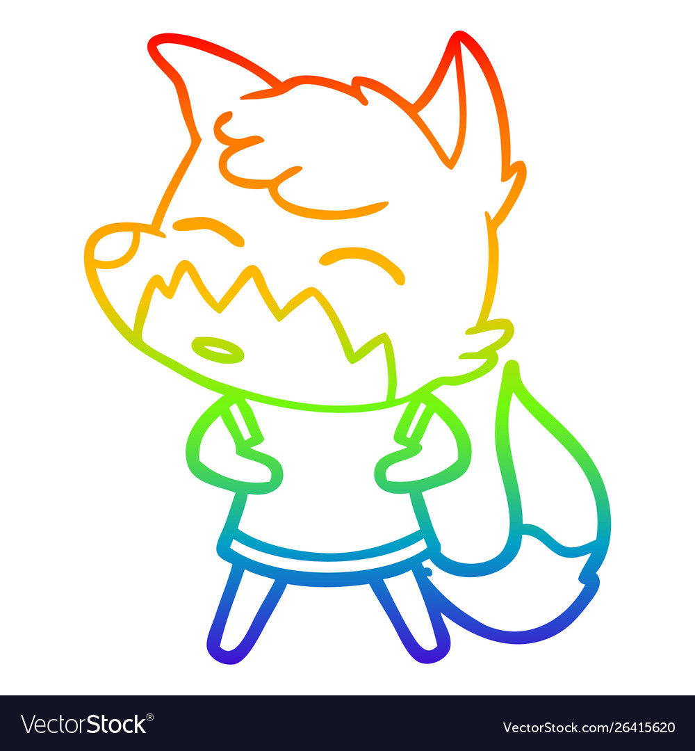 Rainbow gradient line drawing cartoon fox Vector Image