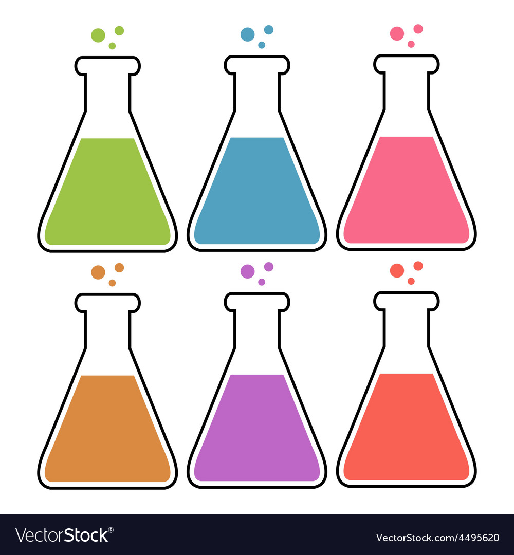 Set of flasks with color liquid