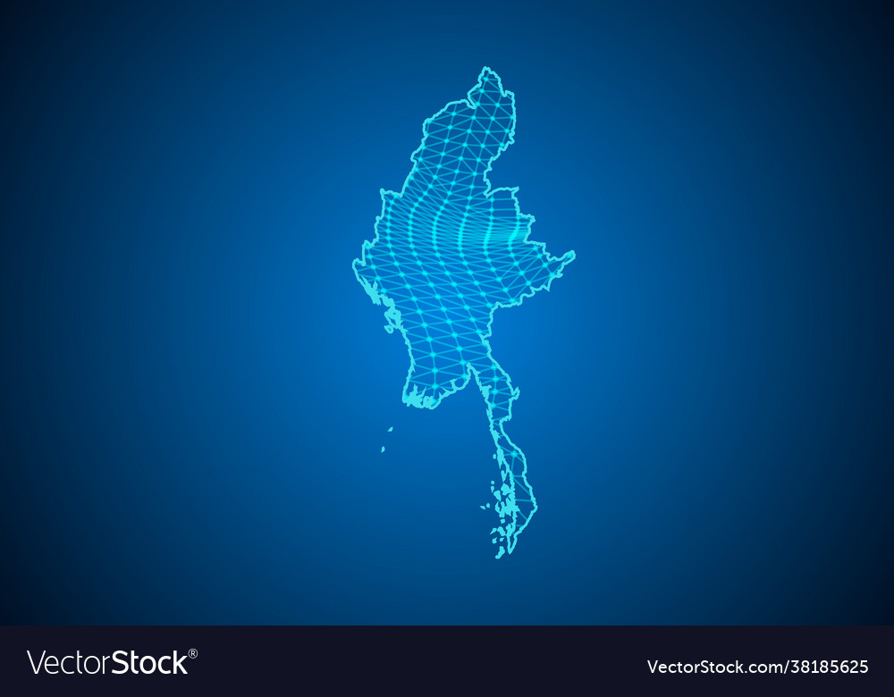 Abstract digital map myanmar with particles vector image Abstract digital map myanmar with particles