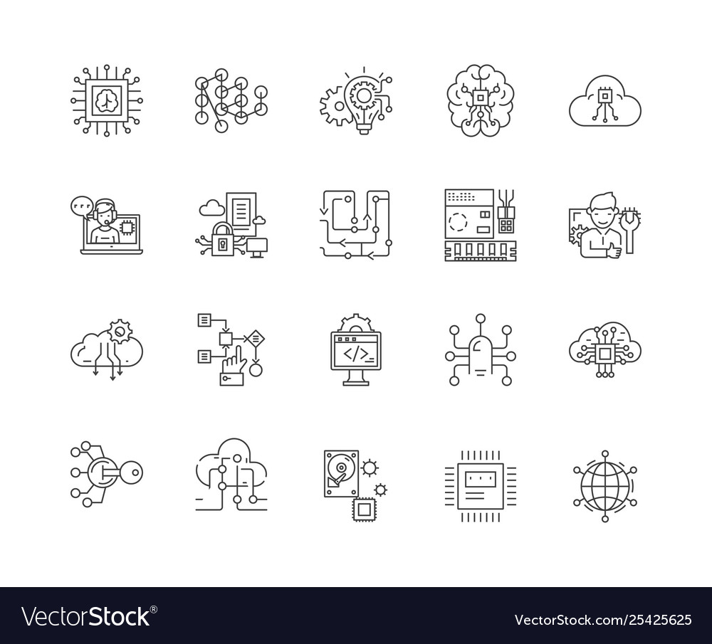 Cpu line icons signs set outline