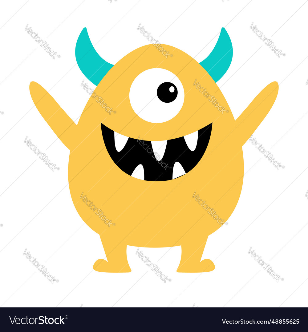 Cute monster happy halloween with horns Royalty Free Vector