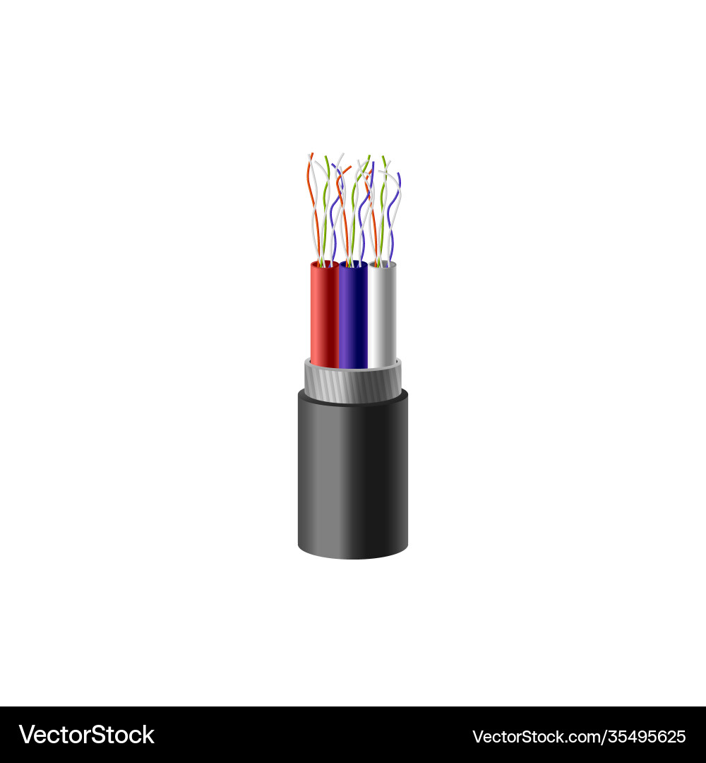 Electric cable with colorful wires inside Vector Image