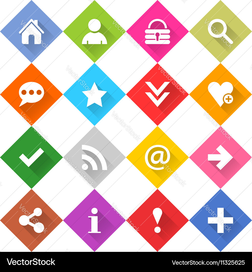 Flat basic icon set rounded rhomb web button Vector Image