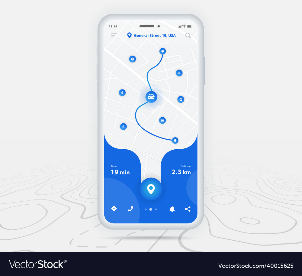 Map gps navigation ux ui concept smartphone vector image Map gps navigation ux ui concept smartphone