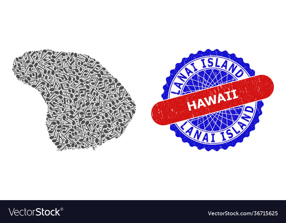 Music notation pattern for lanai island map vector image Music notation pattern for lanai island map