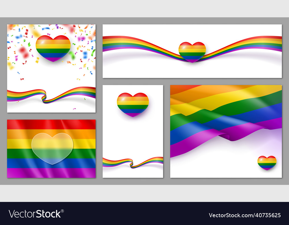 Set of banners with lgbt pride symbols in rainbow