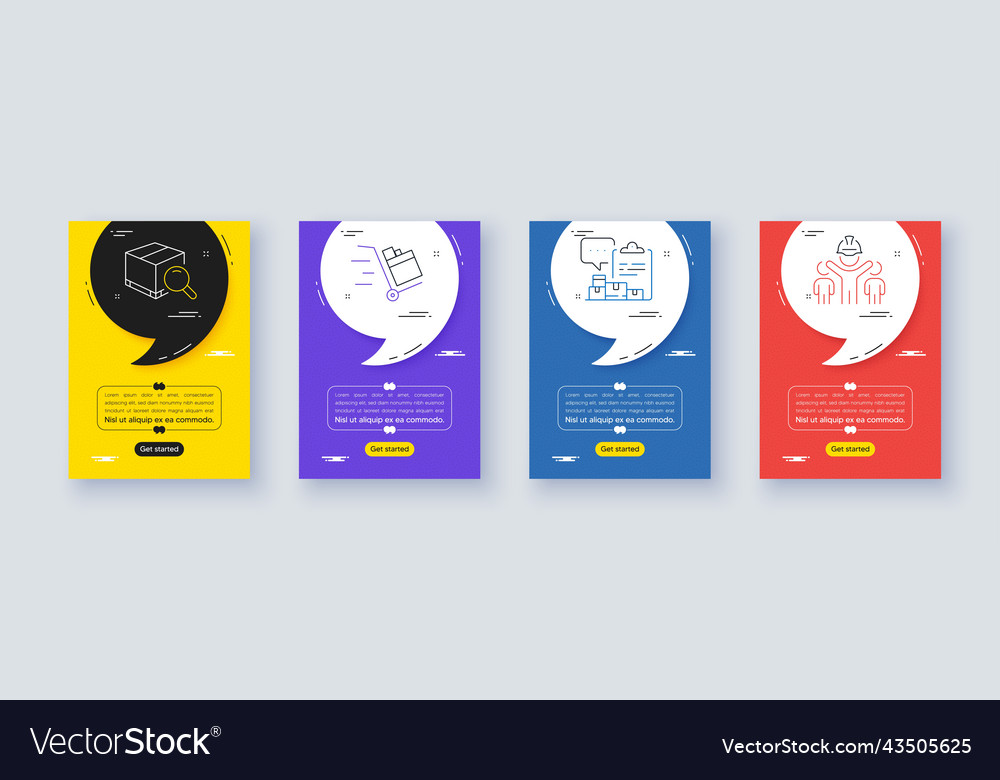 Set of search package push cart and inventory vector image Set of search package push cart and inventory