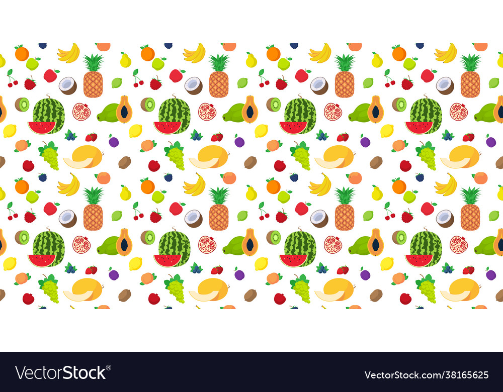 Set various fresh juicy fruits seamless pattern