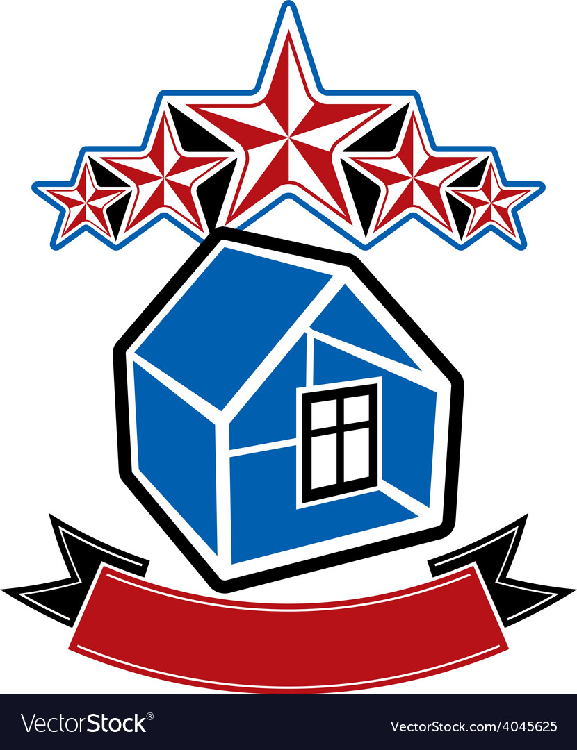 Simple house with five stars and classic ribbon