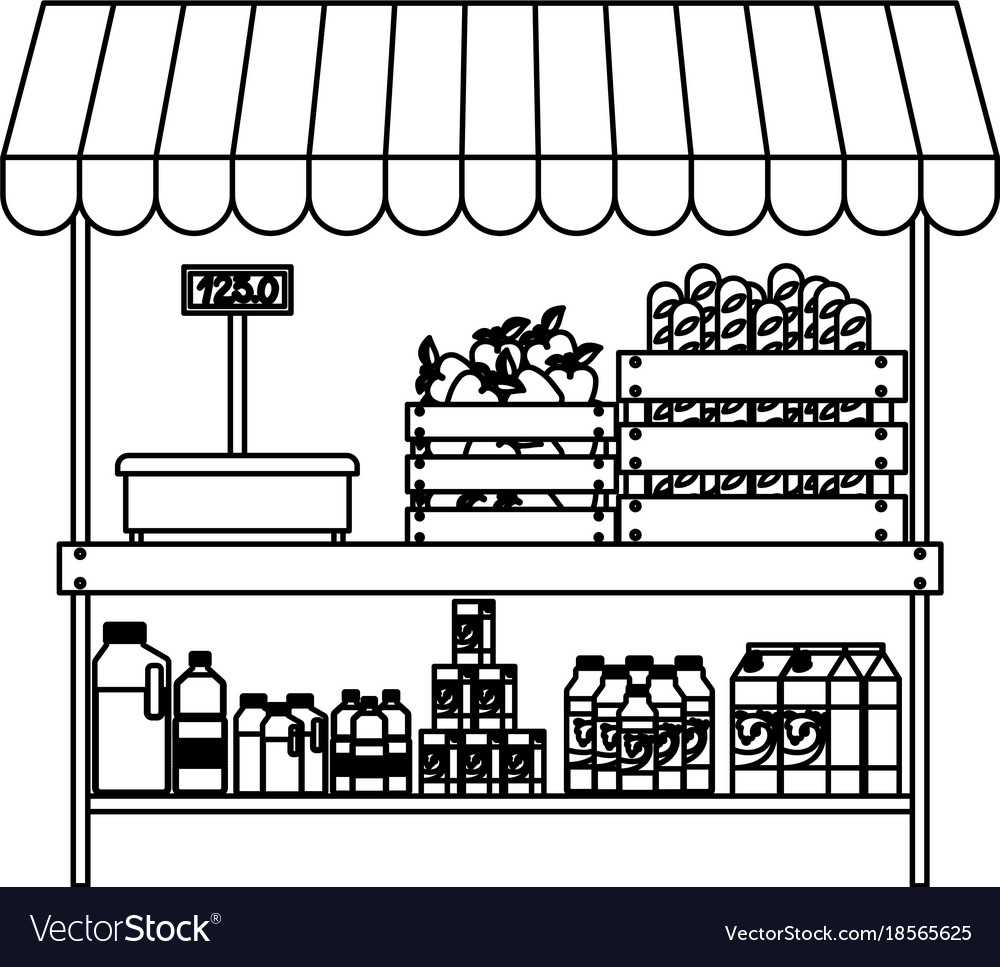 Supermarket shelf with weighing machine Royalty Free Vector