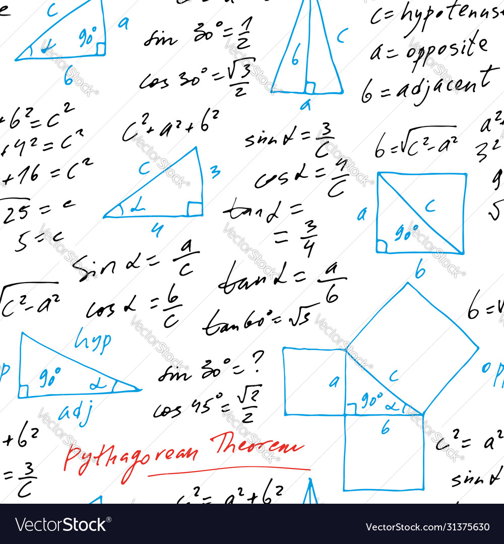 Handwritten trigonometric seamless pattern hand