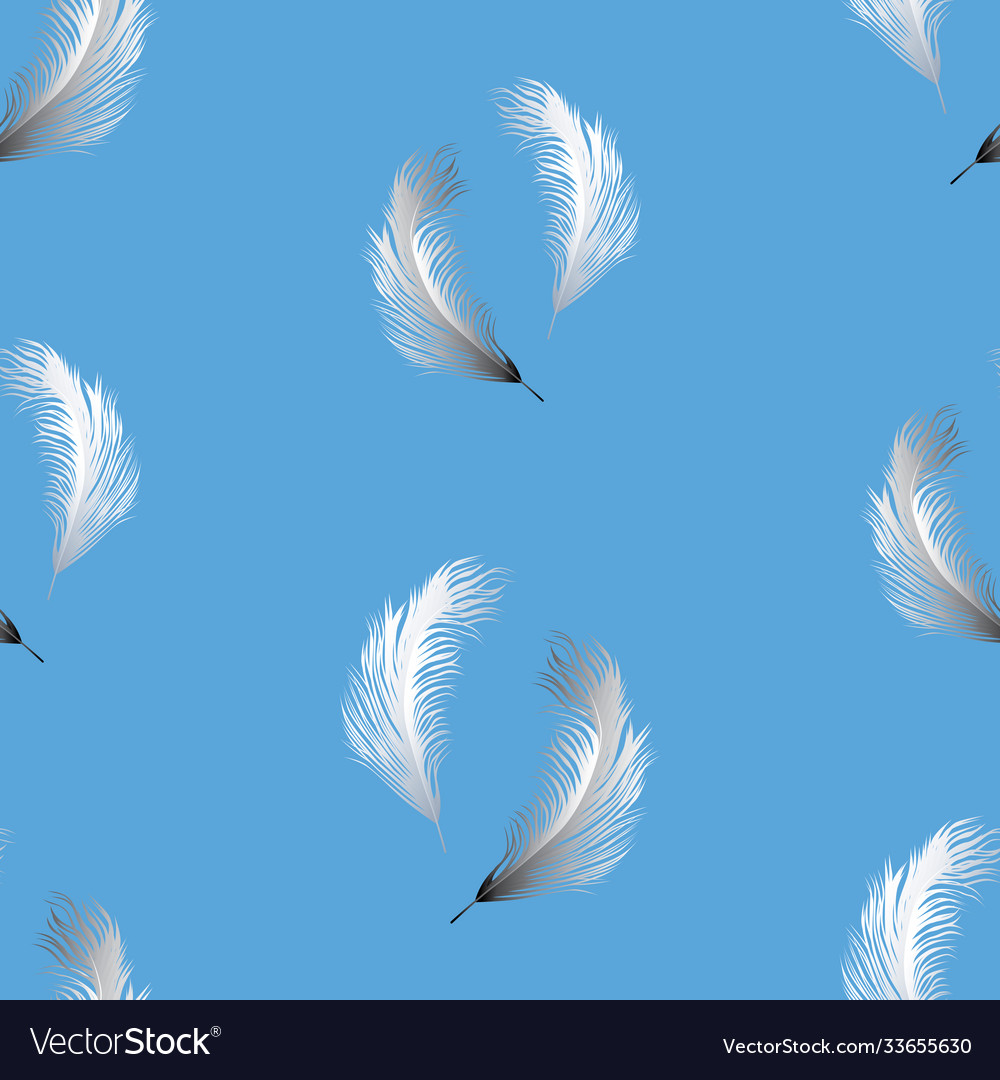 Seamless pattern with delicate feathers flying