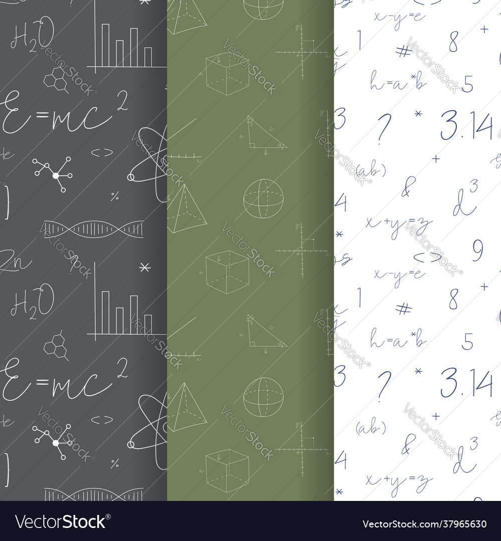 Set three seamless mathematical school patterns vector image Set three seamless mathematical school patterns