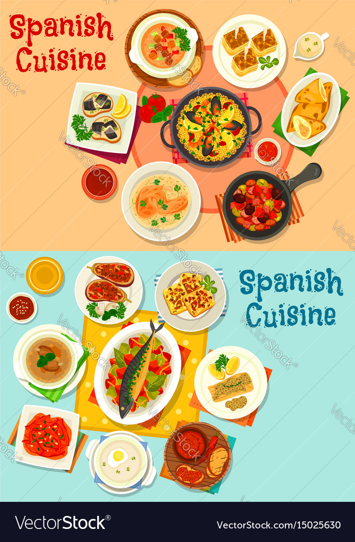 Spanish cuisine menu icon set for dinner design Vector Image