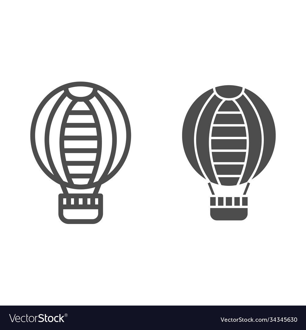 Striped hot air balloon line and solid icon