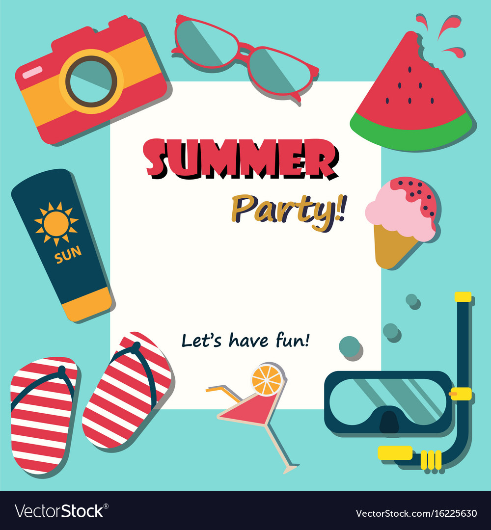 Summer holiday vacation party poster flat