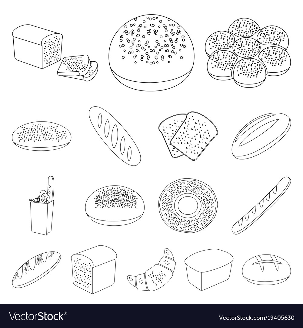 Types bread outline icons in set collection