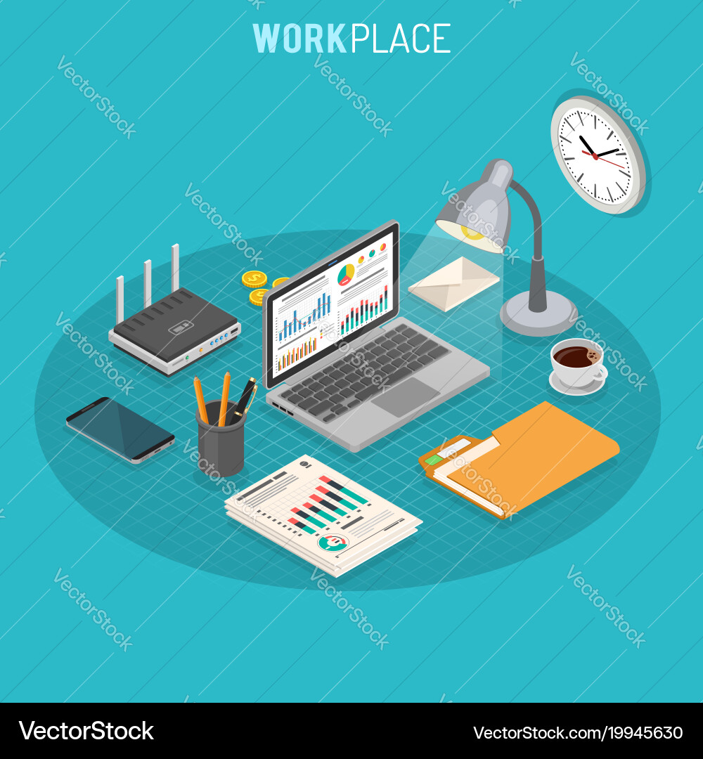 Workplace isometric concept Royalty Free Vector Image