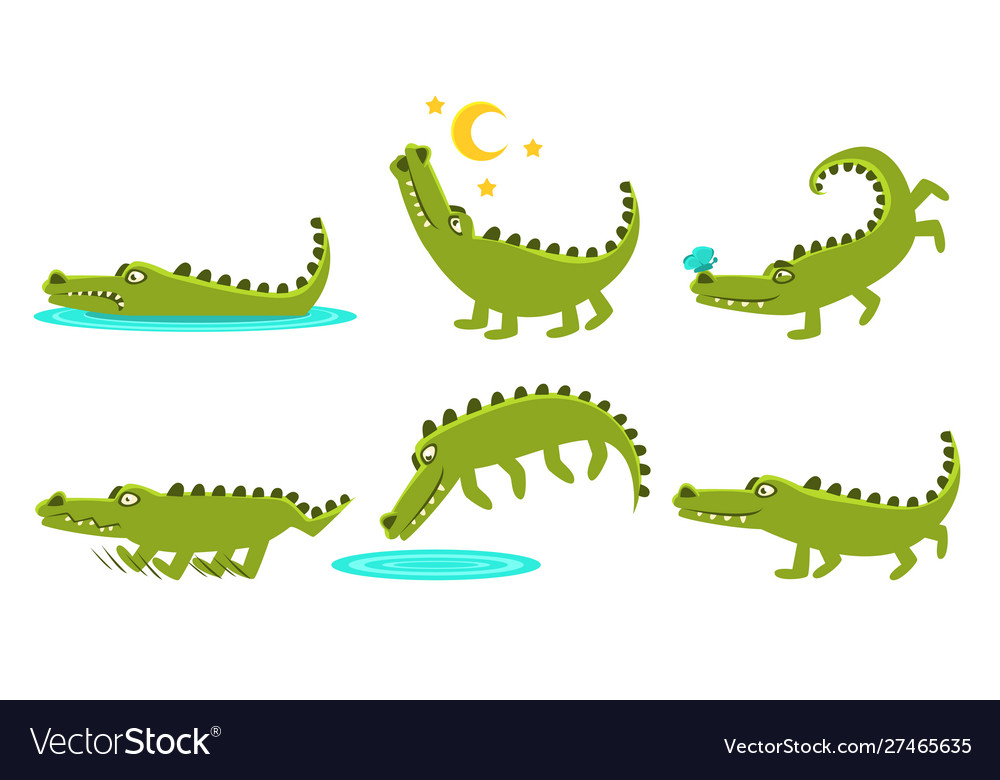 Cute crocodile cartoon character in different Vector Image