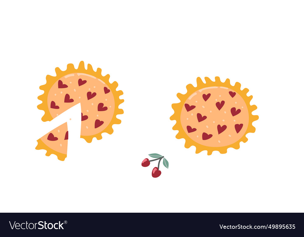 Hand drawn cherry berry pie with hearth shape