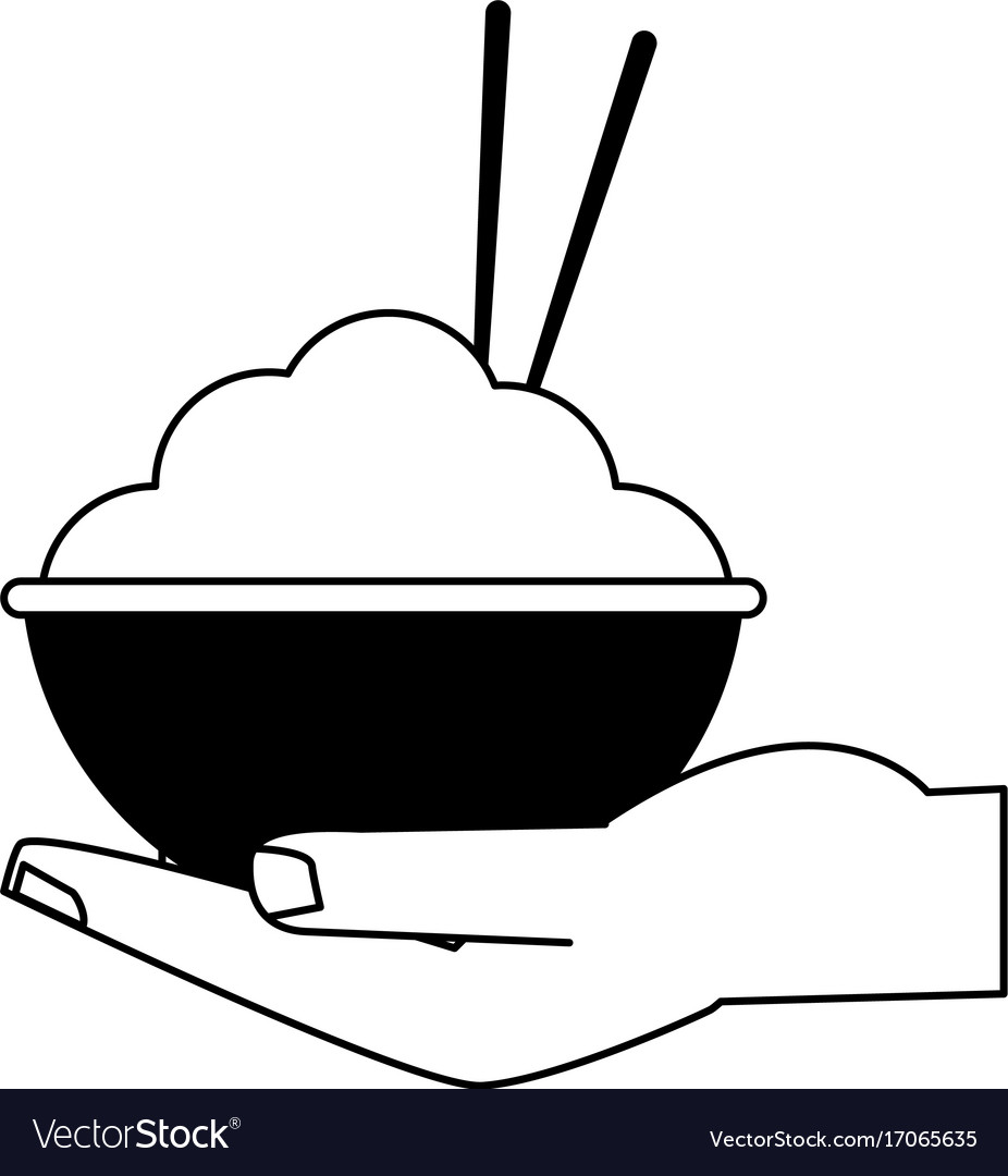 Hand holding rice bowl with chopsticks food icon