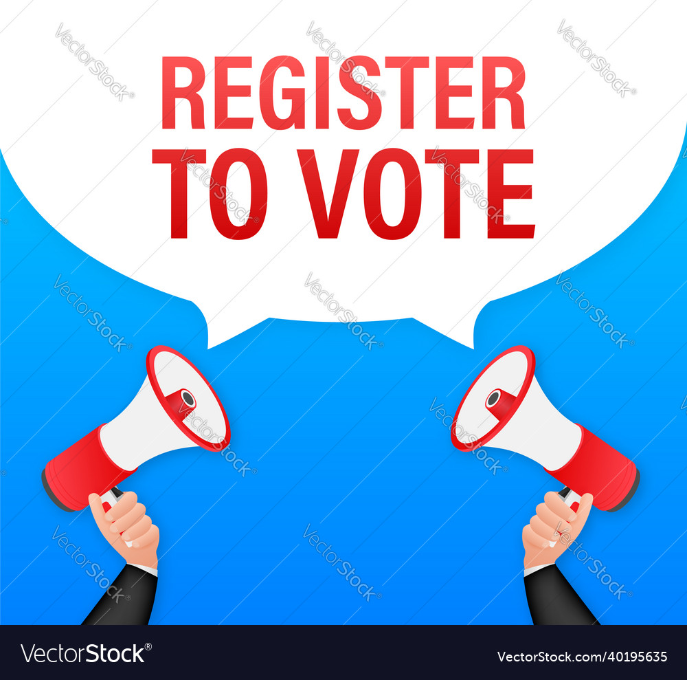 Megaphone with register to vote Royalty Free Vector Image