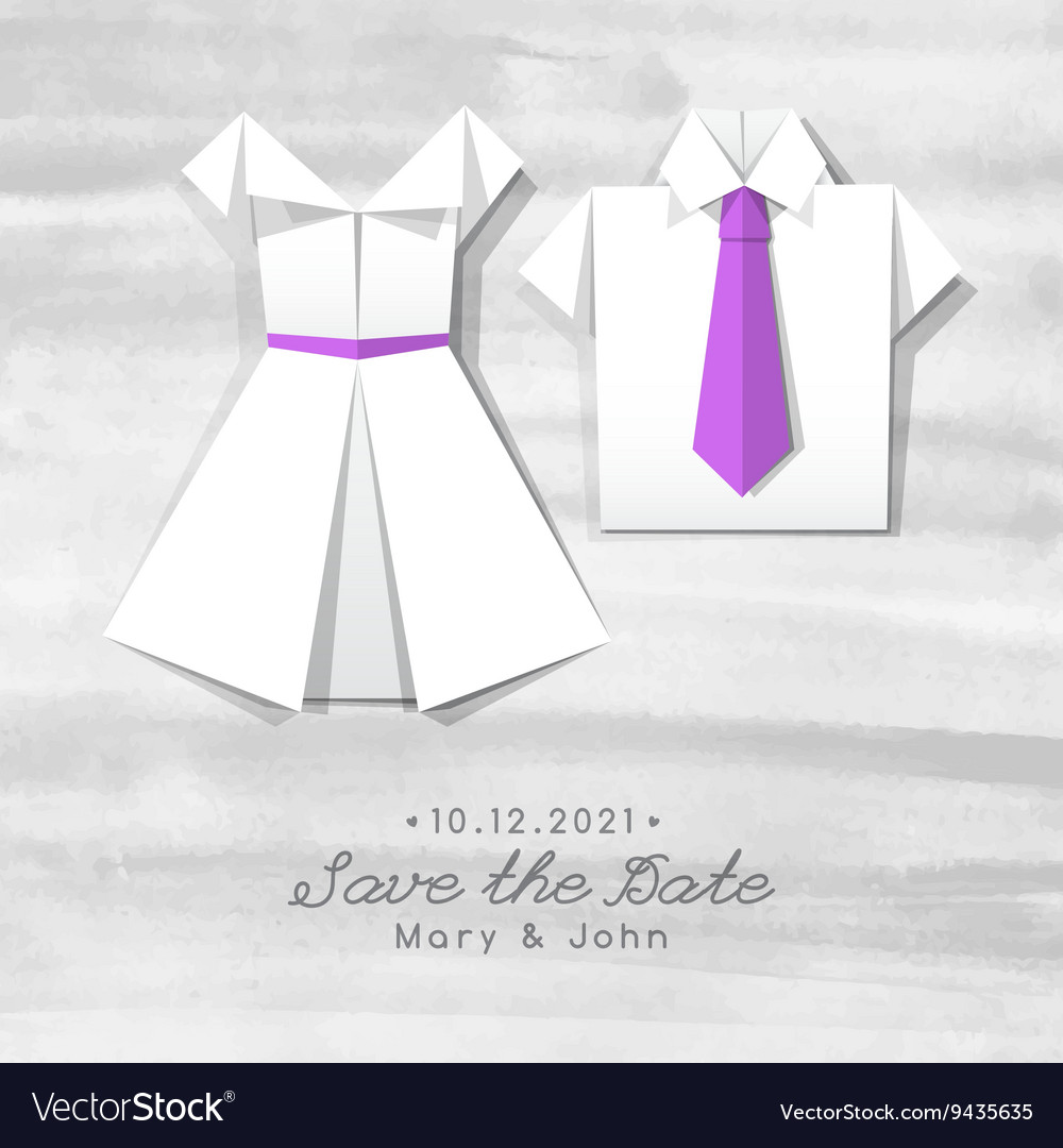 Origami Dress And Shirt Wedding Invitation Vector Image