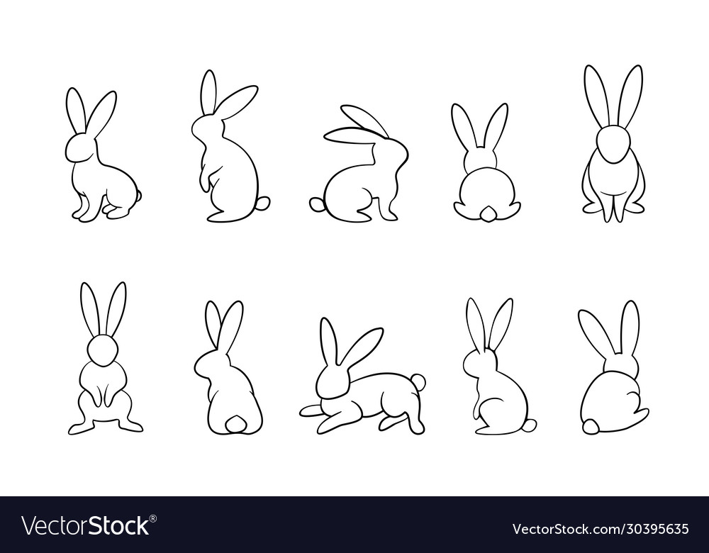 Rabbit set outline Royalty Free Vector Image - VectorStock