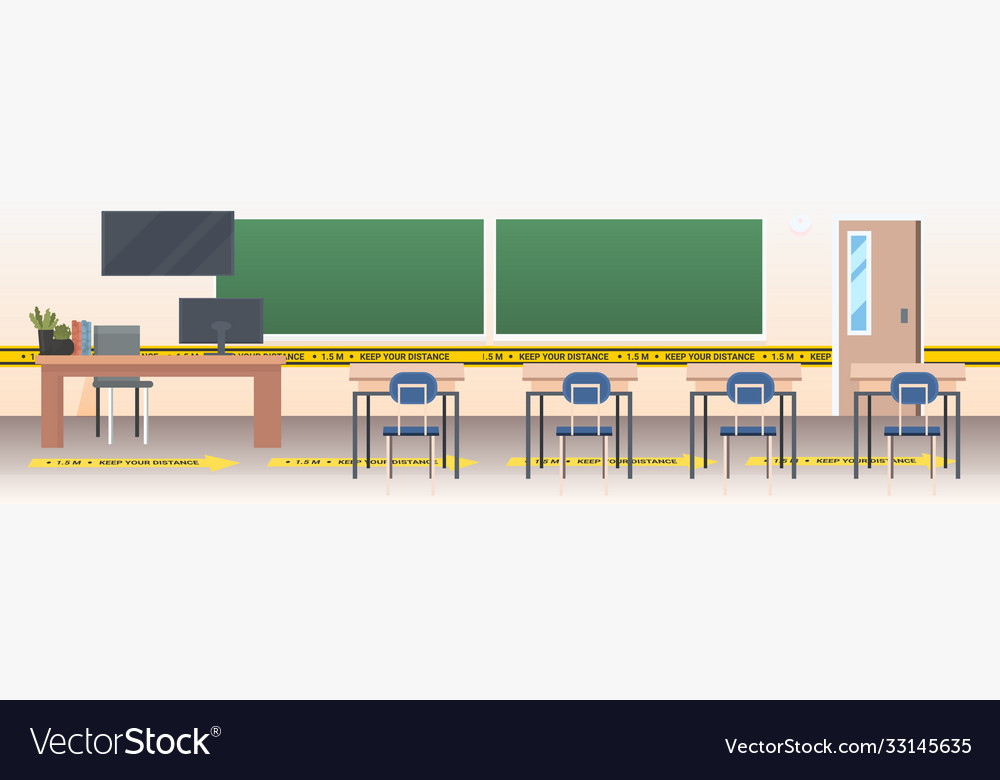 School classroom with signs for social distancing Vector Image