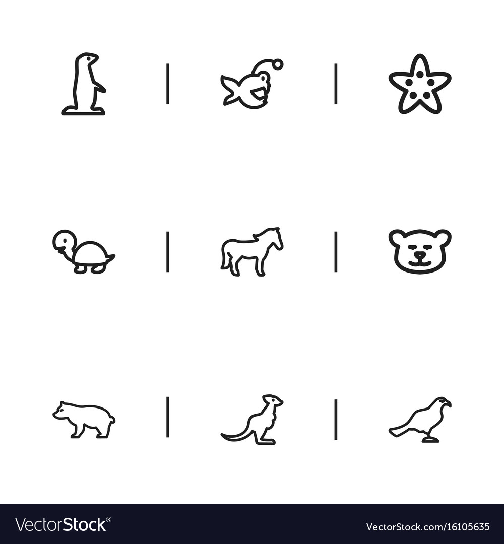 Set of 9 editable zoo outline icons includes