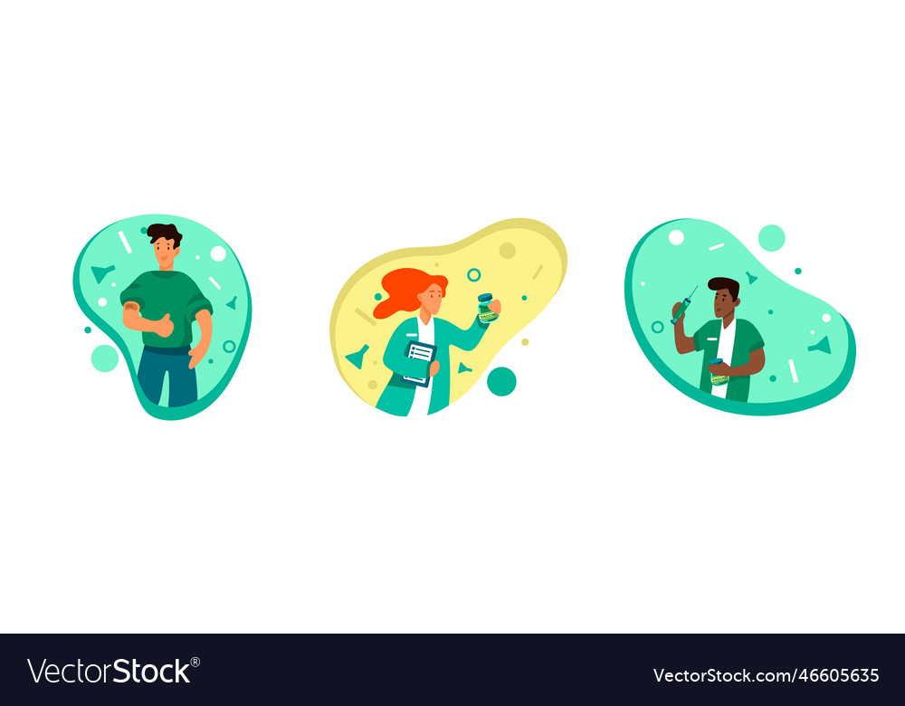 Set of cartoon characters doing and getting vector image Set of cartoon characters doing and getting