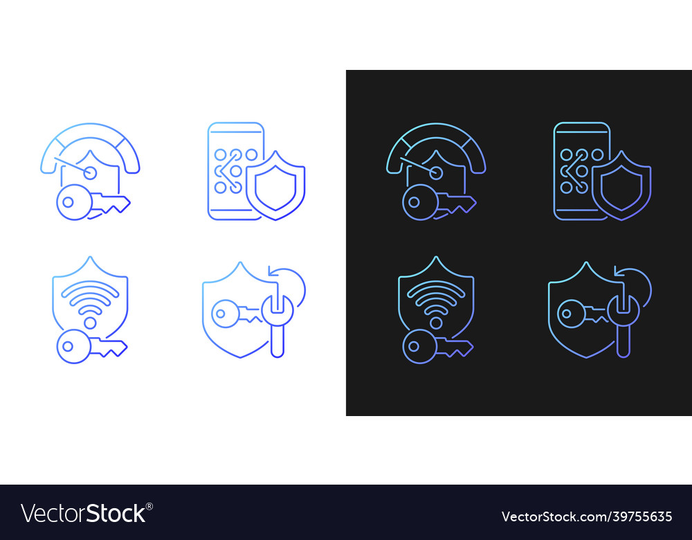 System password gradient icons set for dark vector image System password gradient icons set for dark