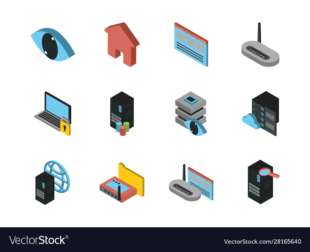 Bundle data server set icons vector image Bundle data server set icons