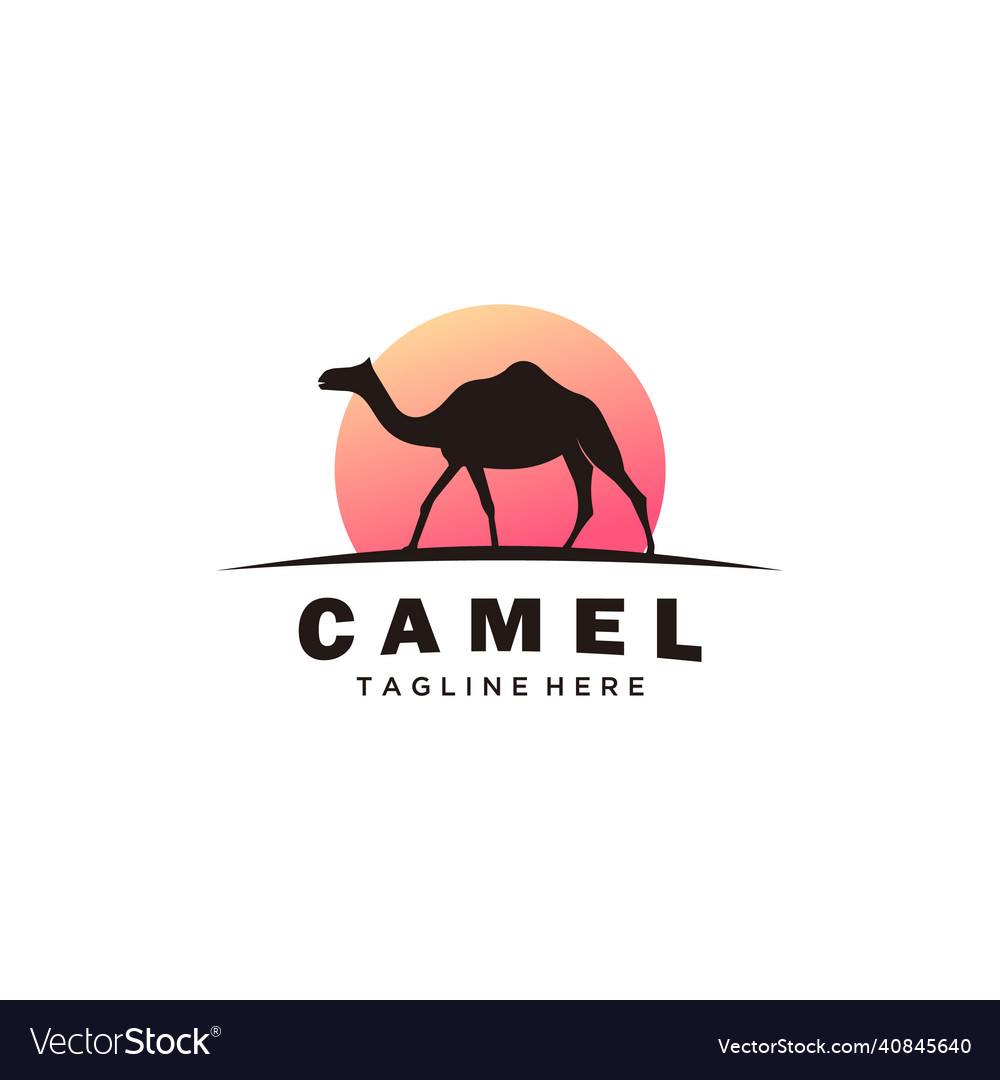 Camel silhouette in the sun logo design